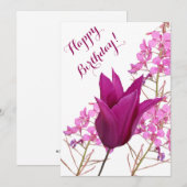 Invitation Joyeux anniversaire jolie tulipe rose belle floral (Devant / Derrière)
