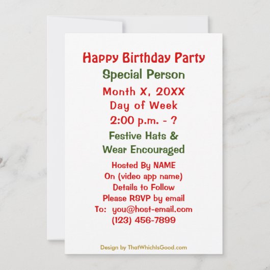 Invitation Joyeux anniversaire Kayaker Virtual (Dos)