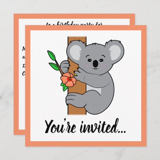 Invitation Joyeux Anniversaire Koala Mignon (Devant / Derrière)