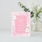 Invitation Joyeux anniversaire lapin à ruban rose mignon (Debout devant)
