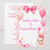 Invitation Joyeux Anniversaire Lapin Rose Mignon 🐰 (Devant / Derrière)