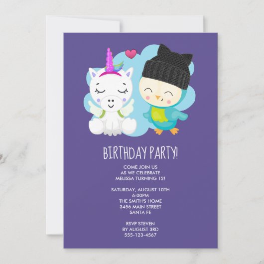 Invitation Joyeux Anniversaire Licorne de Dessin Animé Mignon (Devant)