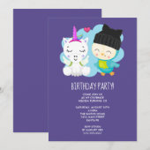 Invitation Joyeux Anniversaire Licorne de Dessin Animé Mignon (Devant / Derrière)