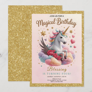 Invitation Joyeux Anniversaire Licorne Rose Mignonne