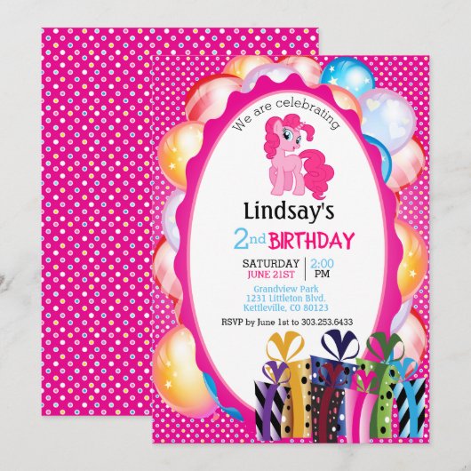 Invitation Joyeux anniversaire Little Unicorn (Devant / Derrière)