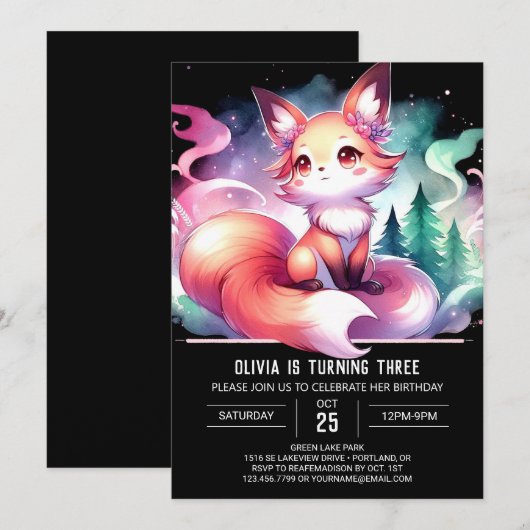 Invitation Joyeux anniversaire moderne de Fox (Devant / Derrière)