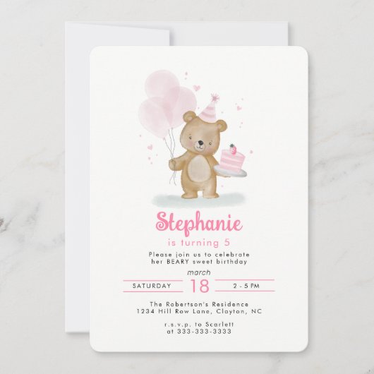 Invitation Joyeux Anniversaire Ourson (Devant)