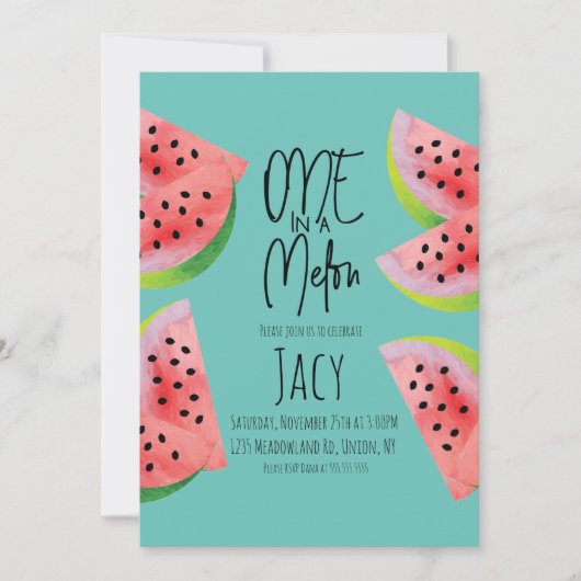 Invitation Joyeux Anniversaire Pastèque Mignonne Aquarelle Fê (Devant)
