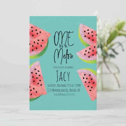 Invitation Joyeux Anniversaire Pastèque Mignonne Aquarelle Fê (Debout devant)