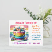 Invitation Joyeux anniversaire personnalisé | Rainbow Cake (Debout devant)