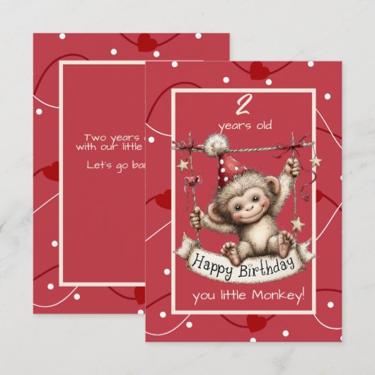 Invitation Joyeux Anniversaire Petit Singe (Devant / Derrière)