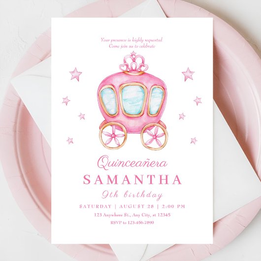 Invitation Joyeux anniversaire petite voiture princesse
