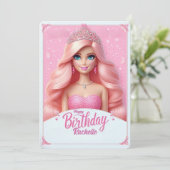 Invitation Joyeux Anniversaire Princesse Rose Personnalisé (Debout devant)