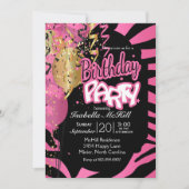 Invitation Joyeux anniversaire - rayures assez roses et (Devant)