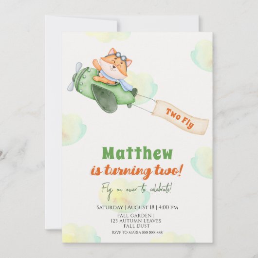Invitation Joyeux Anniversaire Renard Volant Mignon (Devant)