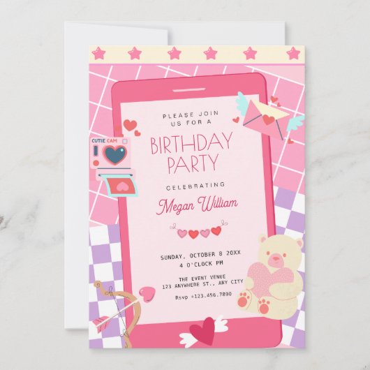 Invitation Joyeux anniversaire rose (Devant)