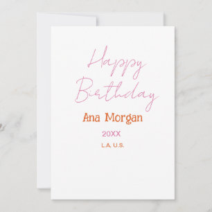 INVITATION JOYEUX ANNIVERSAIRE ROSE ORANGE NOM SIMPLE ANNÉE L