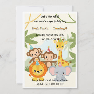 Invitation Joyeux Anniversaire Safari Animaux de la Jungle En