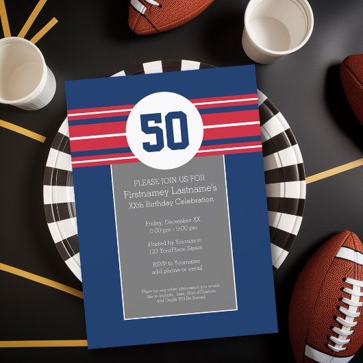 Invitation Joyeux Anniversaire Sports Jersey Stripes Nom et â