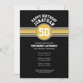 Invitation Joyeux Anniversaire Sports Stripes avec Age Gold B (Devant)