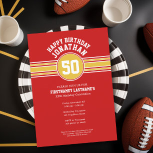 Invitation Joyeux Anniversaire Sports Stripes avec Age Gold R