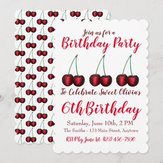 Invitation Joyeux anniversaire Sweet Cherry Cherries Fruit Im (Devant / Derrière)