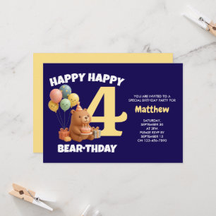 Invitation JOYEUX ANNIVERSAIRE Teddy Bear 4ème Anniversaire