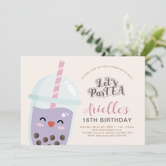 Invitation Joyeux Anniversaire Thème Boba Bubble Tea Minimali (Debout devant)