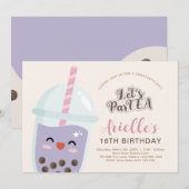 Invitation Joyeux Anniversaire Thème Boba Bubble Tea Minimali (Devant / Derrière)