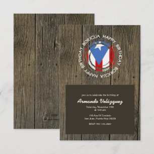 Invitation Joyeux Anniversaire Thème Boricua sur Bois Rustiqu