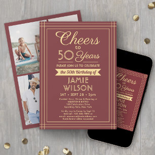 Invitation Joyeux Anniversaire Toute Année Bordeaux Et Or 4 P