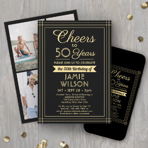 Invitation Joyeux Anniversaire Toute Année Noir et Or 4 Photo