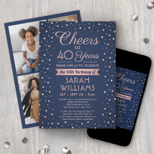 Invitation Joyeux Anniversaire Toute Confettis Rose et Navy 4