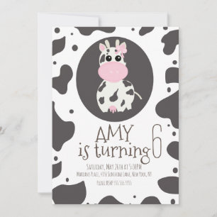 Invitation Joyeux Anniversaire Vache Mignonne Ruban Rose