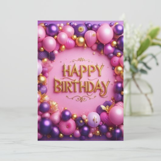 Invitation Joyeux anniversaire violet (Debout devant)