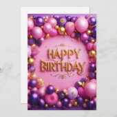 Invitation Joyeux anniversaire violet (Devant / Derrière)