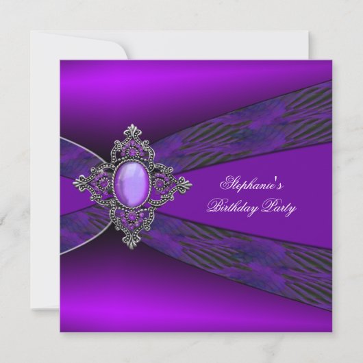 Invitation Joyeux Anniversaire Violet Bijou Argent (Devant)
