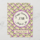 Invitation Joyeux Anniversaire violet violet sur jaune pâle (Devant / Derrière)