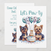 Invitation Joyeux anniversaire Yorkie Chien (Devant / Derrière)