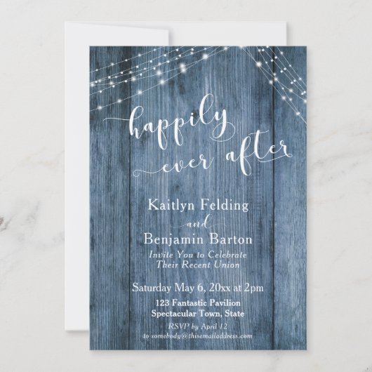 Invitation Joyeux après avec Rustic Blue Wood & Lights (Devant)