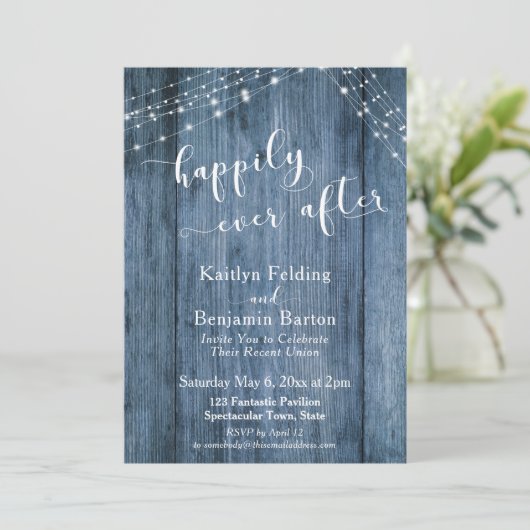 Invitation Joyeux après avec Rustic Blue Wood & Lights (Debout devant)
