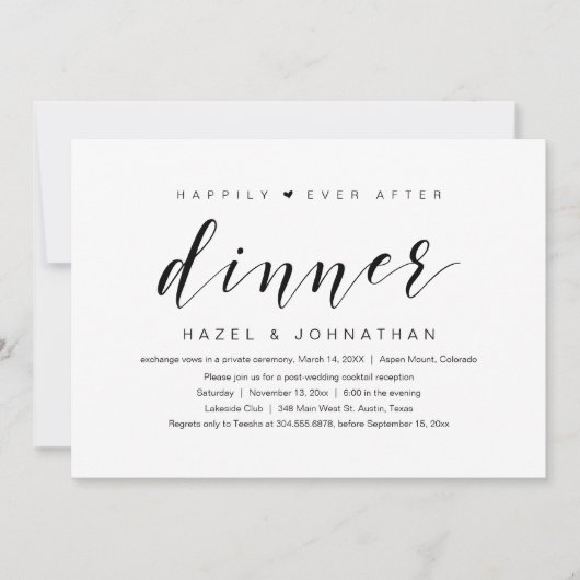 Invitation Joyeux Après, Dîner Mariage Elopement (Devant)