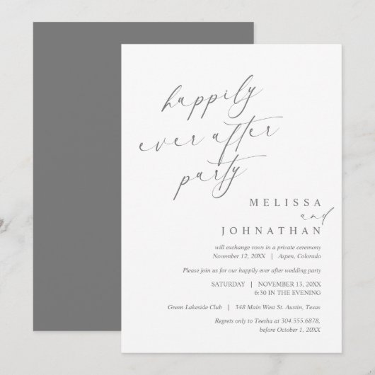 Invitation Joyeux Après La Fête, Dîner Mariage Elopement (Devant / Derrière)
