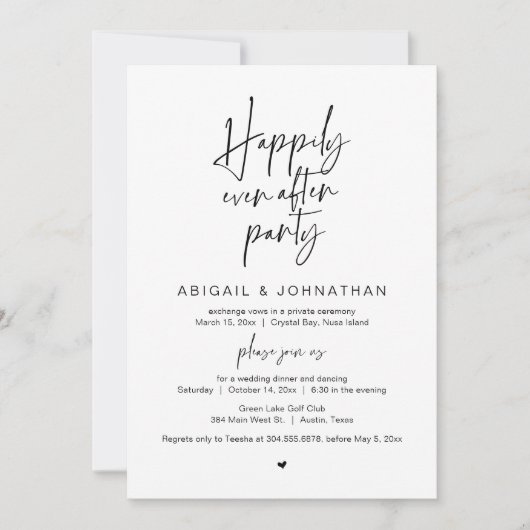 Invitation Joyeux Après La Fête, Dîner Mariage Elopement (Devant)