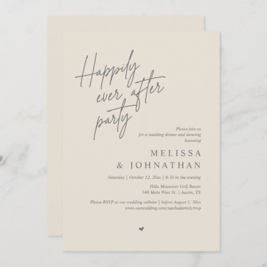Invitation Joyeux Après La Fête, Dîner Mariage Moderne (Devant / Derrière)