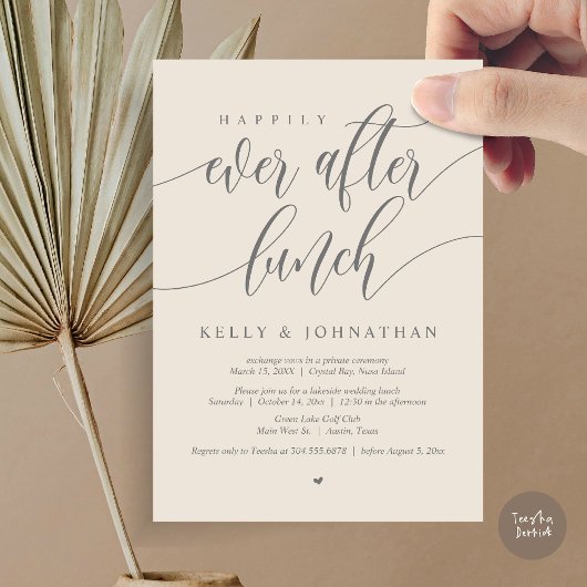 Invitation Joyeux après le déjeuner Mariage, en Crème gris