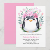 Invitation Joyeux Aquarelle Penguin Baby shower fille (Devant / Derrière)