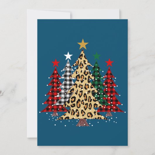 Invitation Joyeux arbres de Noël avec Buffalo Plaid & Leopard (Devant)