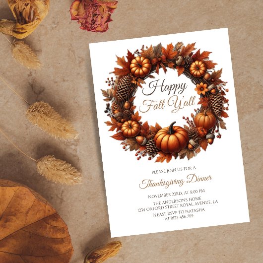 Invitation Joyeux automne Y'all Thanksgiving Diner Party