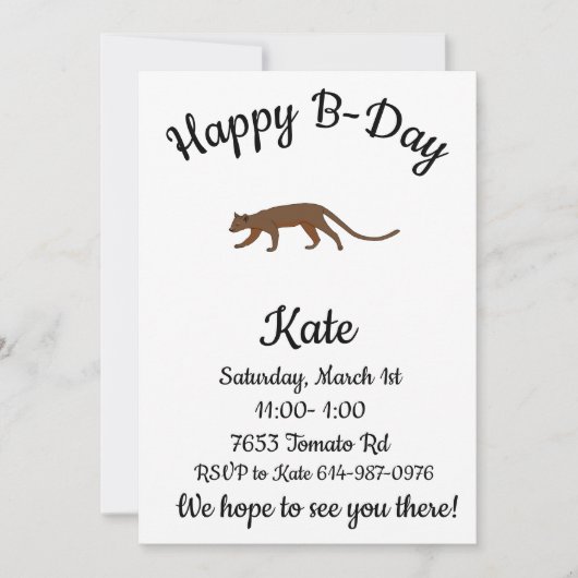 Invitation Joyeux B-day Fossa Madagascar animal (Devant)
